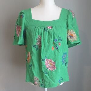 🆕️ Draper James Green Floral Embroidered Blouse NWOT Size S
